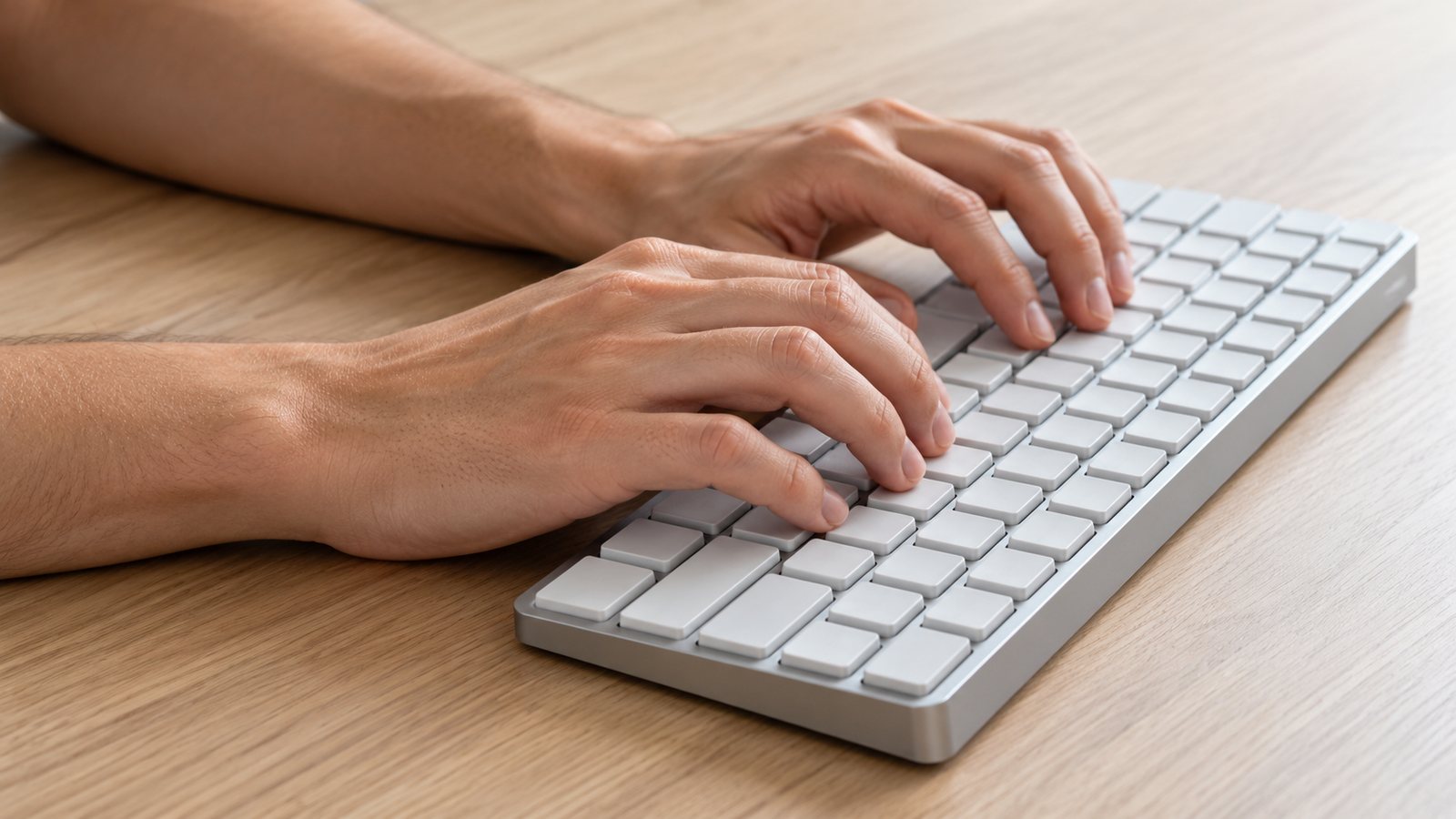 Hands typing with neutral wrists (illustrative)